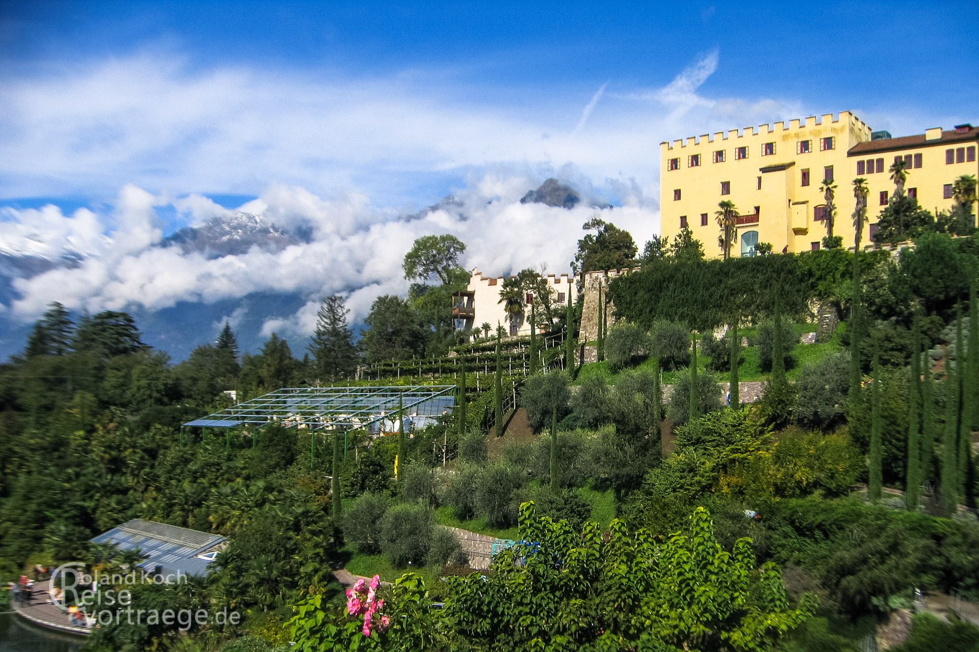 with children by bike over the Alps, Via Claudia Augusta, Merano, Trauttmannsdorff Castle